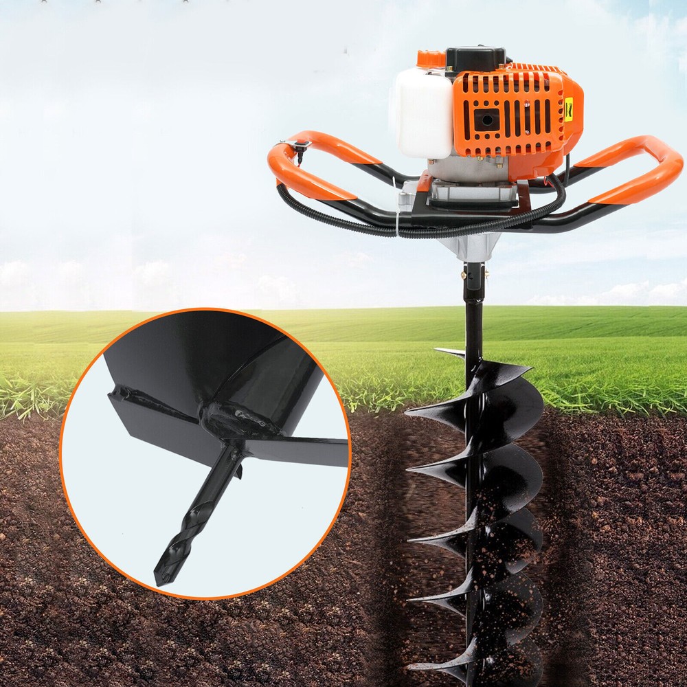 72CC/52CC Post Hole Digger Gas Powered Earth Auger Borer Ground w/4" 6" 8" Bits