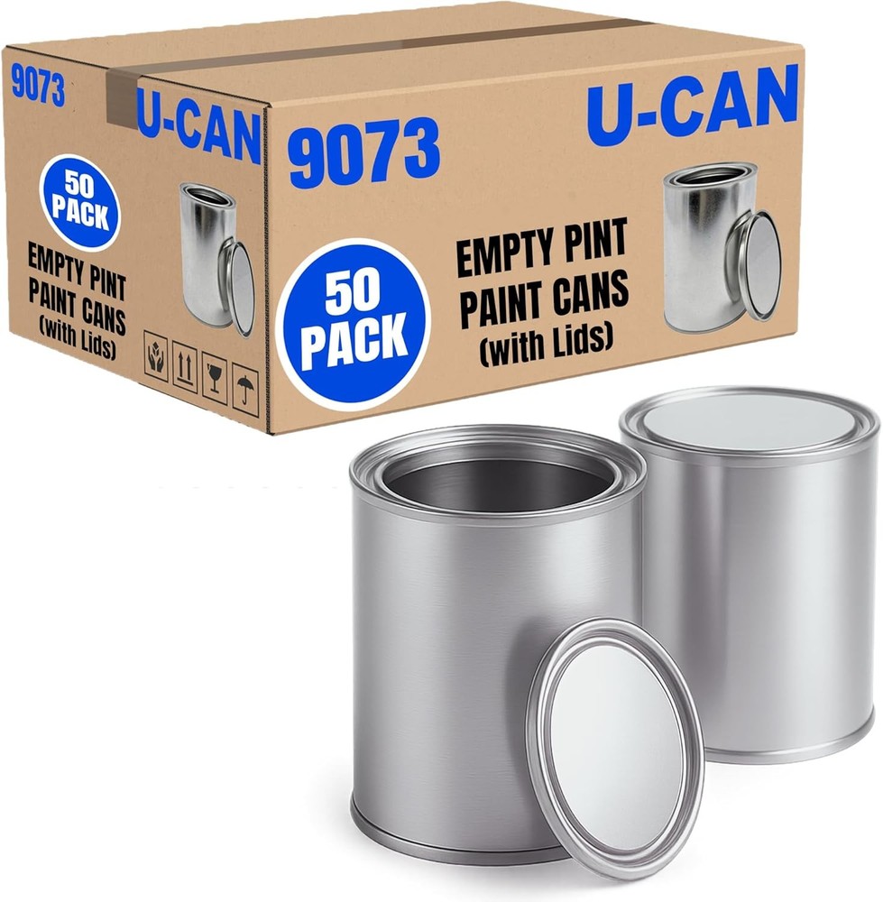 LAUCO Empty Pint Paint Cans with Lids 16 Oz.- Multi-Purpose Empty Metal  9073