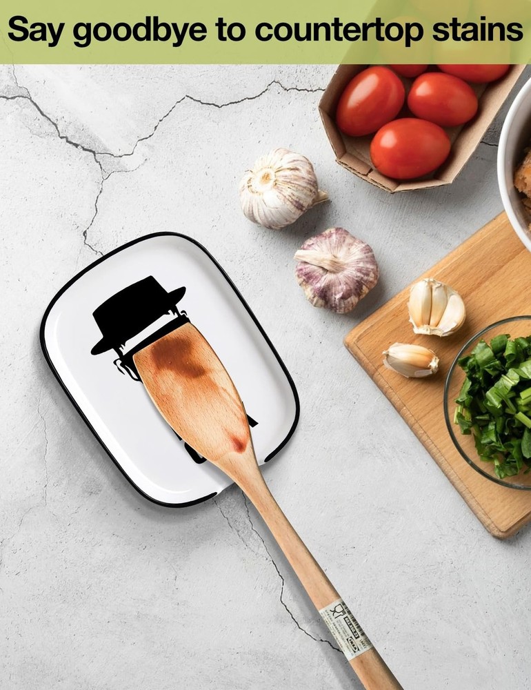 Funny Let's Cook Ceramic Patterned Fork Spoon Rest, White Counter Top Rest, H...