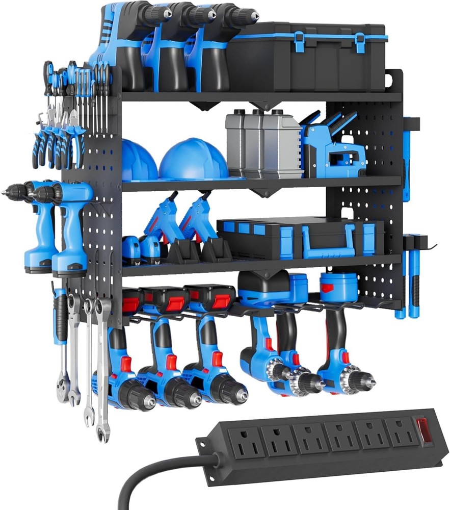Power Tool Organizer Wall Mount with Charging Station, Drill Holder, Heavy Du...