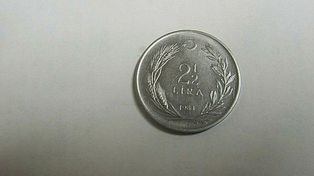 1963 Turkey 2 1/2 Lira coin, Uncirculated