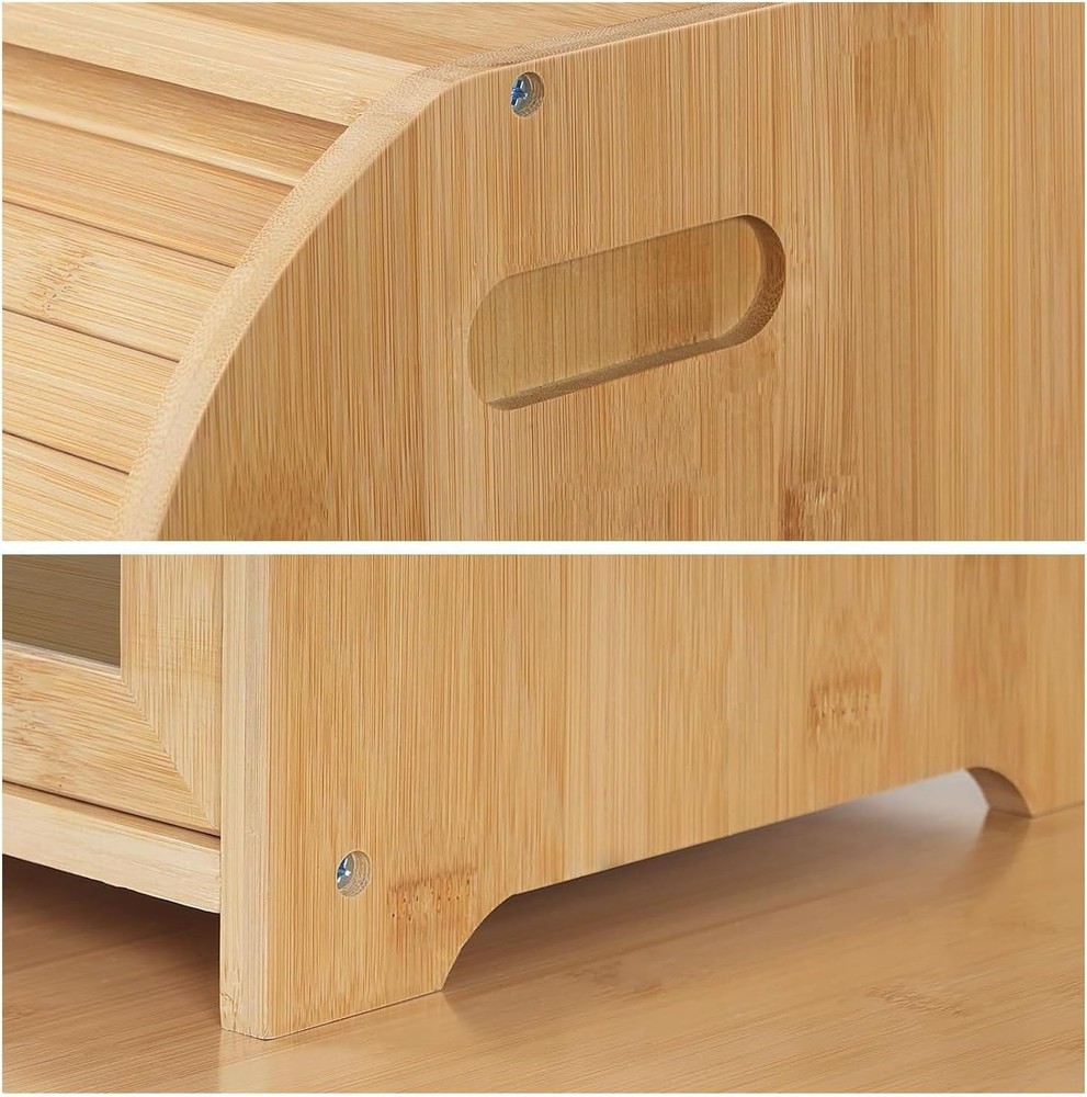 Bamboo Bread Box for Kitchen Countertop, Roll-top Breadbox Breads Storage Box...