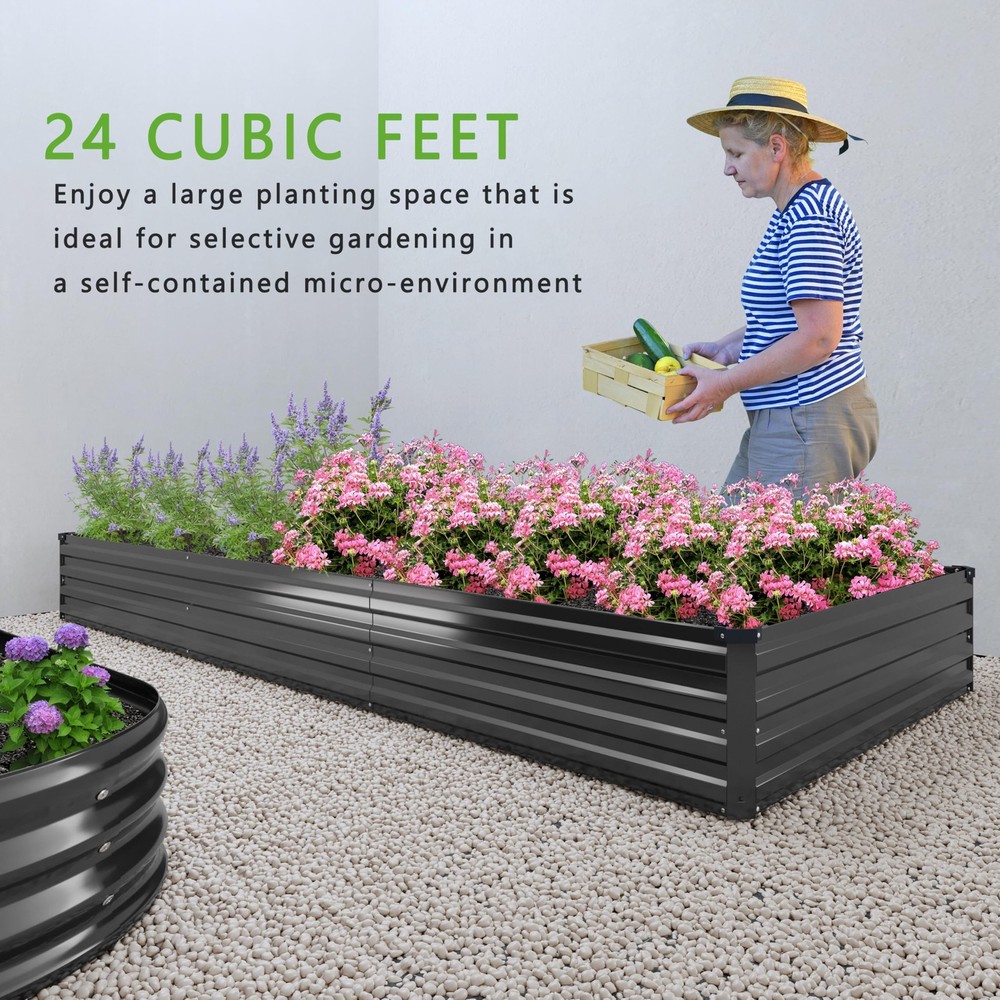 2PCS 12x2x1FT Galvanized Raised Garden Bed Kit,Vegetable Boxes-Rectangle Meta...