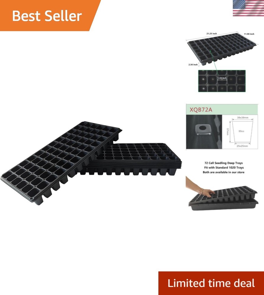 Deep 72 Cell Seedling Trays, Thick Durable 72 Cell Plug Tray Big Cell Seed Tr...