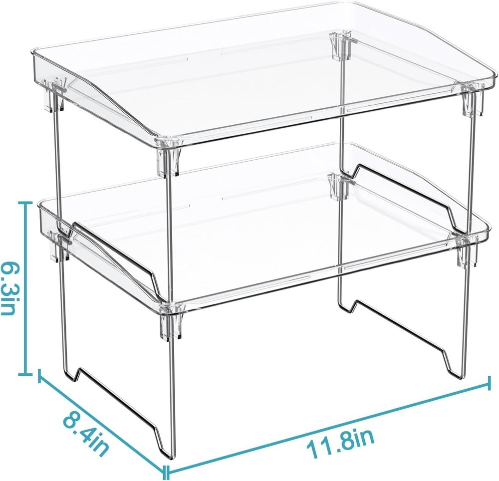 Set of 2 Counter Shelves Kitchen Stackable Cabinet Shelf Organizer Expandable