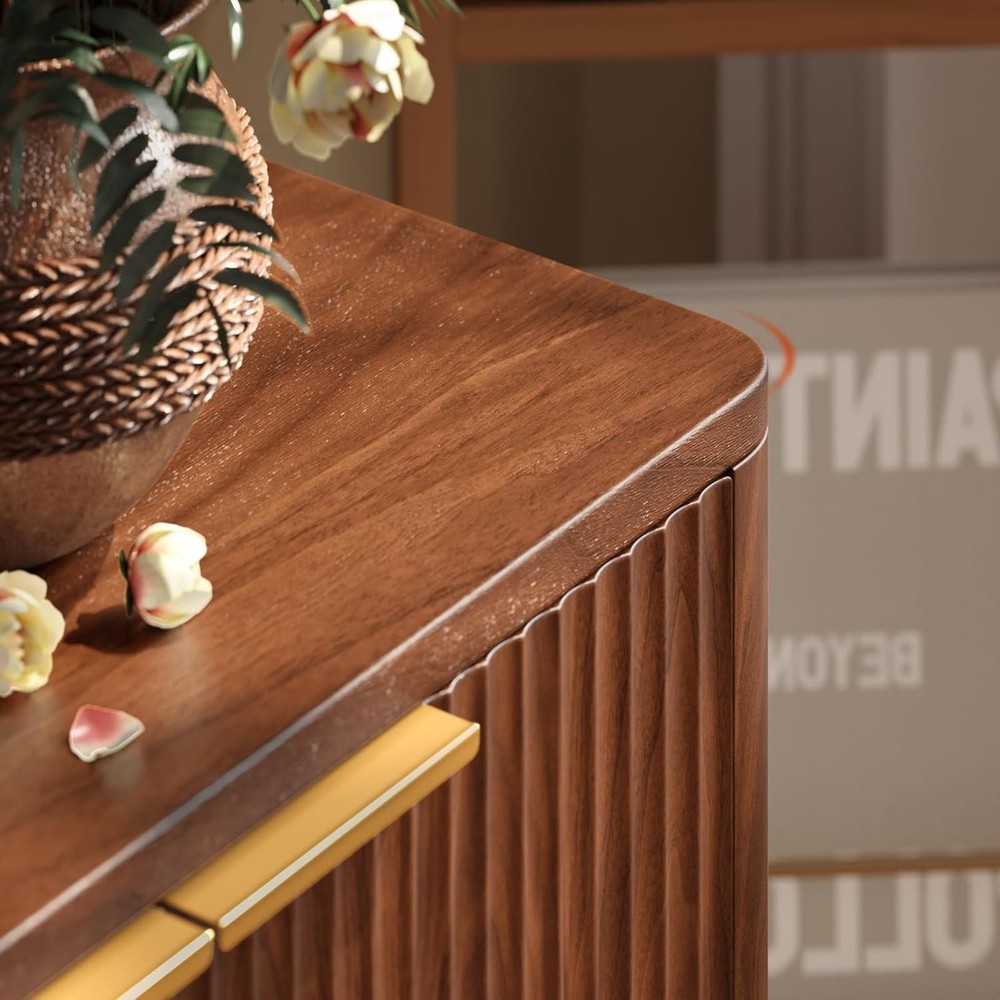 67" Fluted Walnut Buffet Cabinet Sideboard with Storage Large Credenza