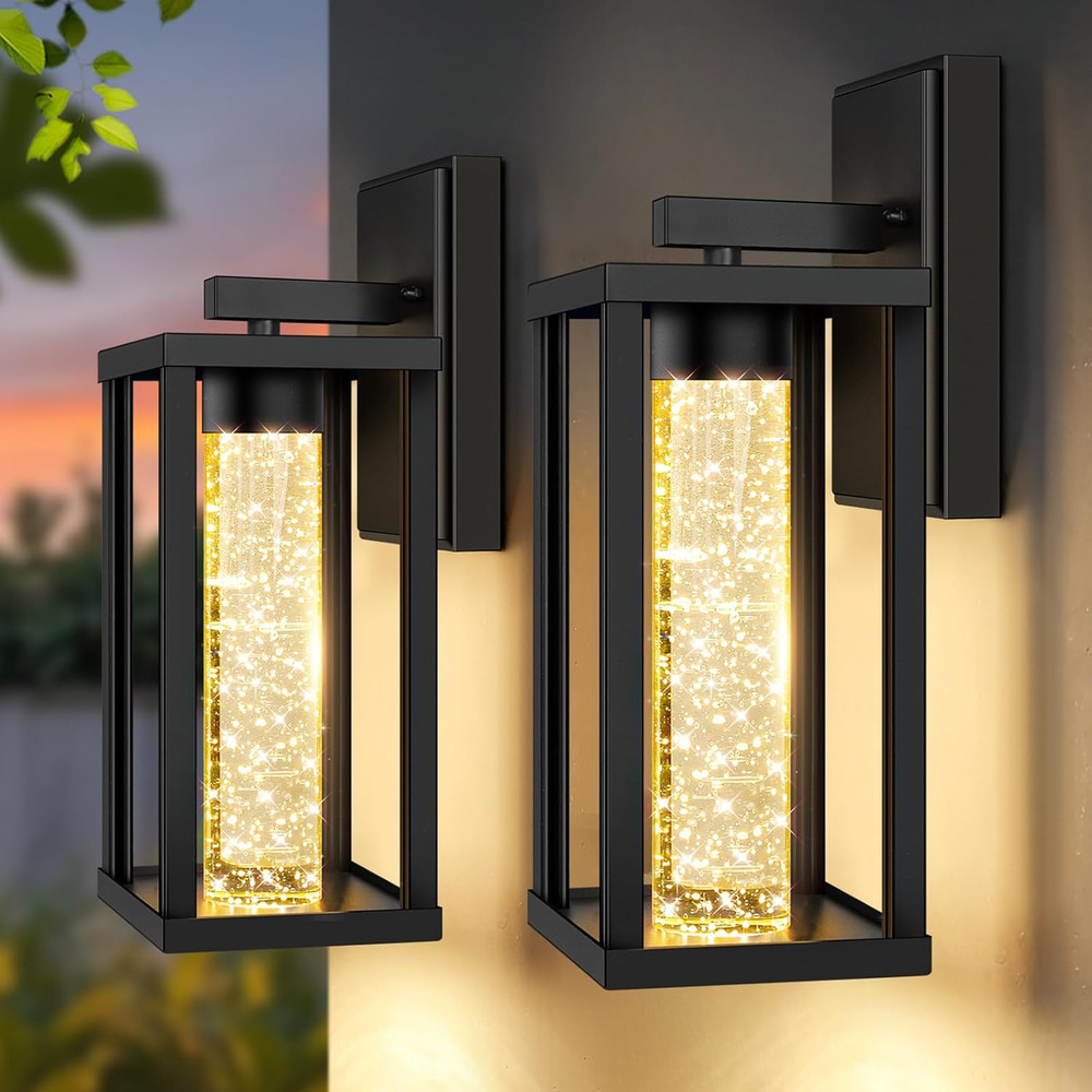 2-Pack Waterproof Outdoor Wall Lights, Modern LED Sconces with Bubble Glass