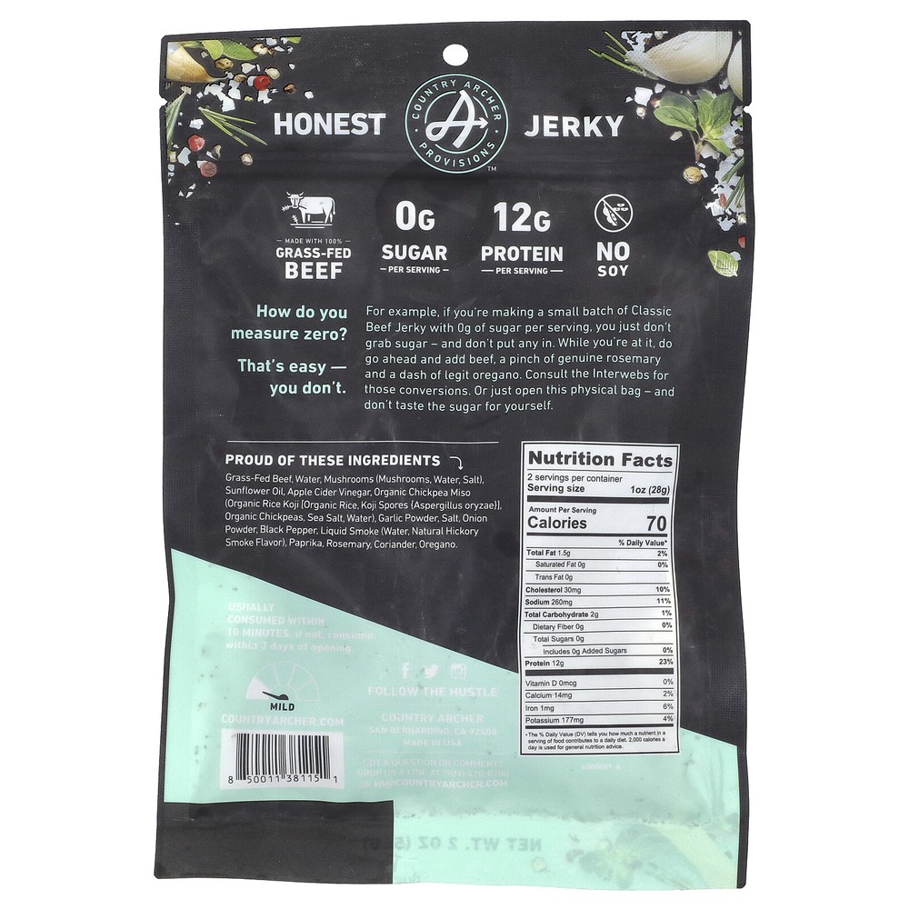Grass-Fed Beef Jerky, Classic, 2 oz (56 g)