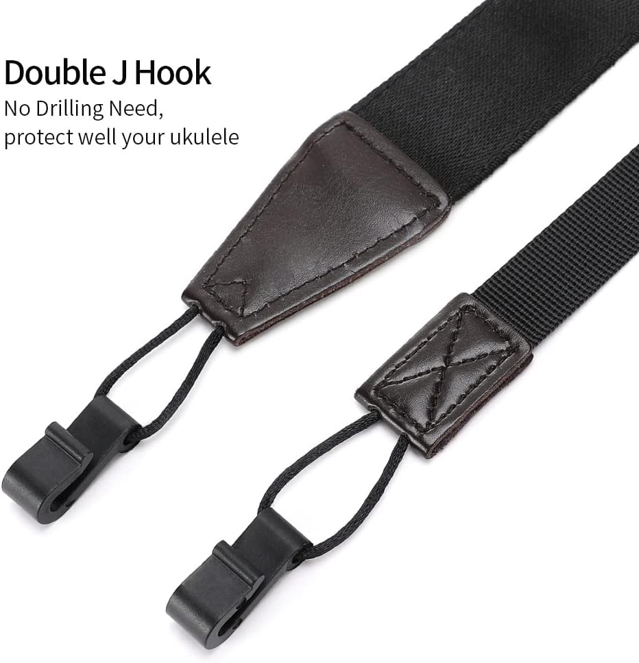 Ukulele Strap No Drill, Adjustable Double J Hook Clip on Uke Shoulder Strap, Haw