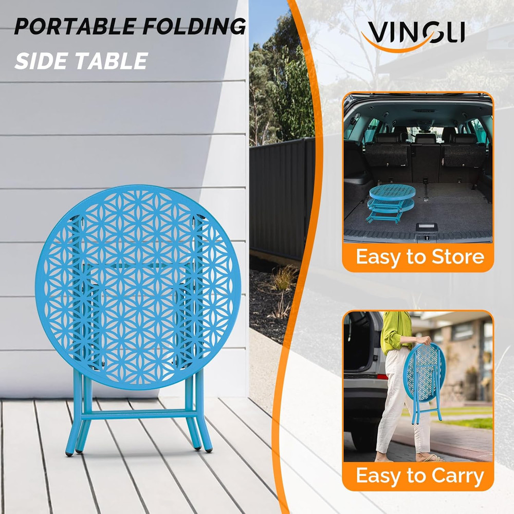 Patio Folding Side Table, Small Outdoor Table with Everlasting Floral Pattern an