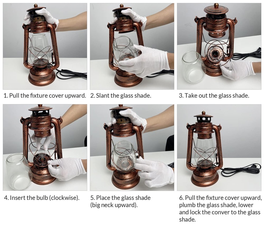 Rustic Lantern Table Lamp Plug-in Old Fashioned Night Light Perfect for Bedro...