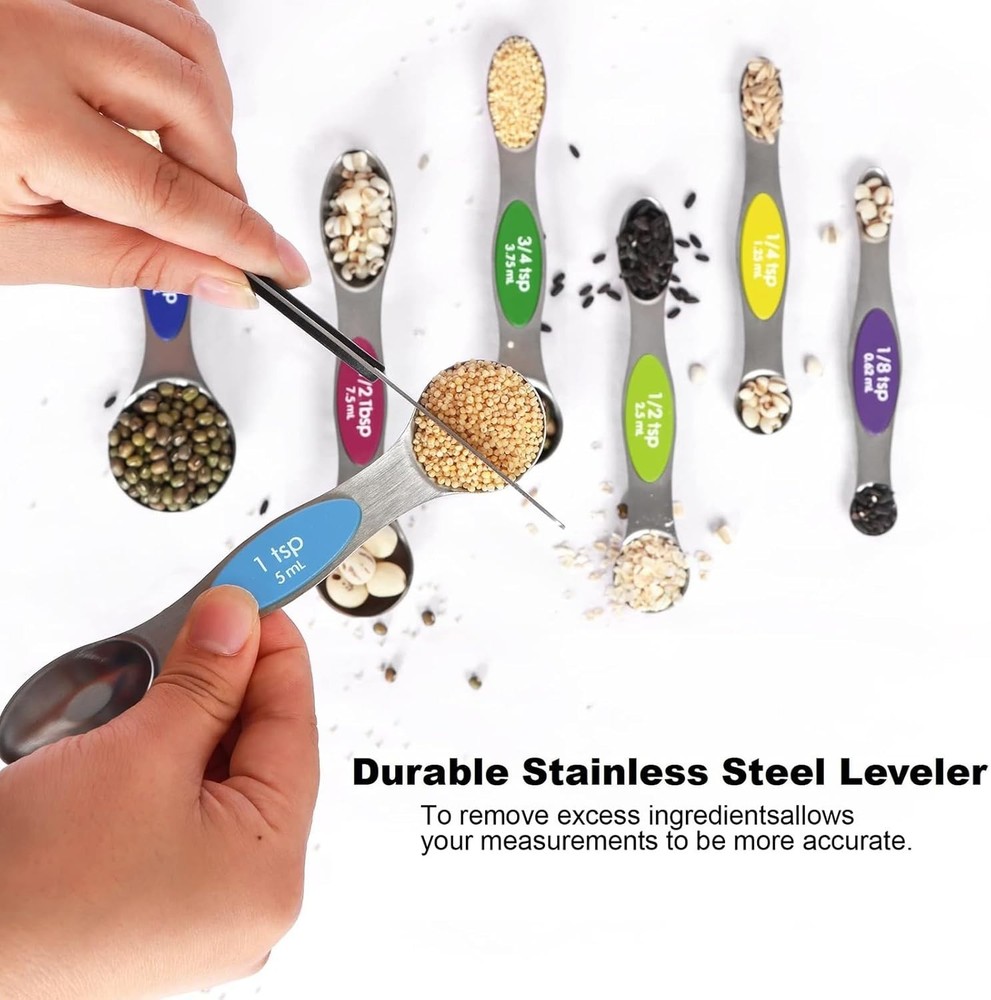Multicolor Magnetic Measuring Spoons Set with Leveler - Stainless Steel, Stackab