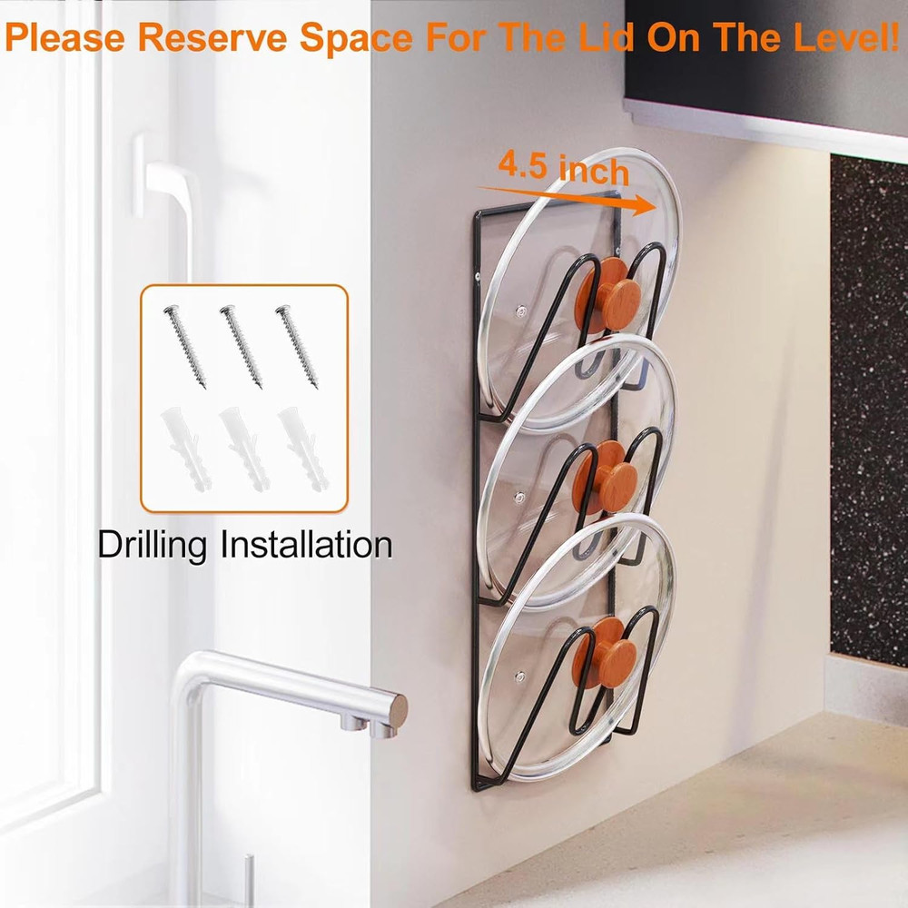 Pot Lid Organizer Rack 2 Pack 6 Tier Adhesive Wall Mounted Storage Black