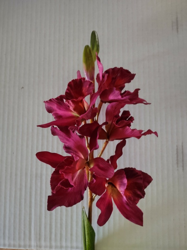 Artificial Mini Cattleya Orchid stem DEEP BURGUNDY WINE