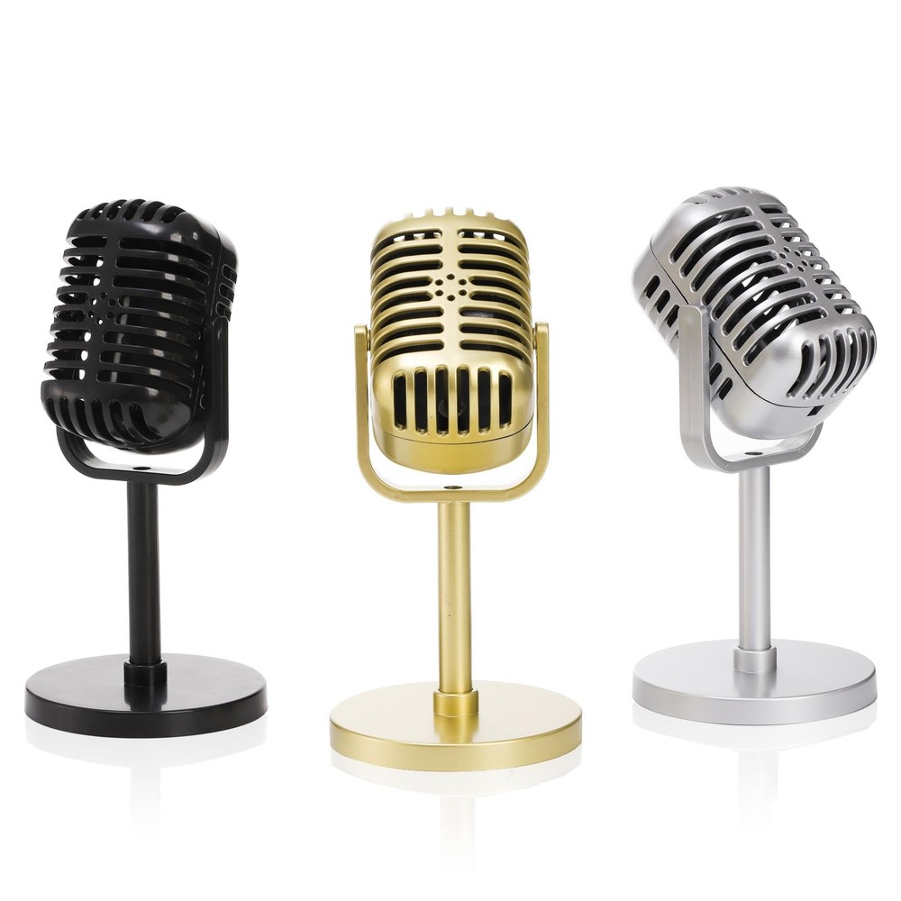 3 Pack Microphone Prop, Vintage Microphone Prop Model with Stand, Plastic Mic...