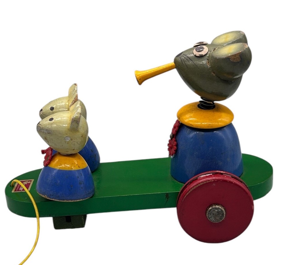 Vintage Walter Western Germany Pull Toy Mice Wort- Arbolt - Missing Wheel