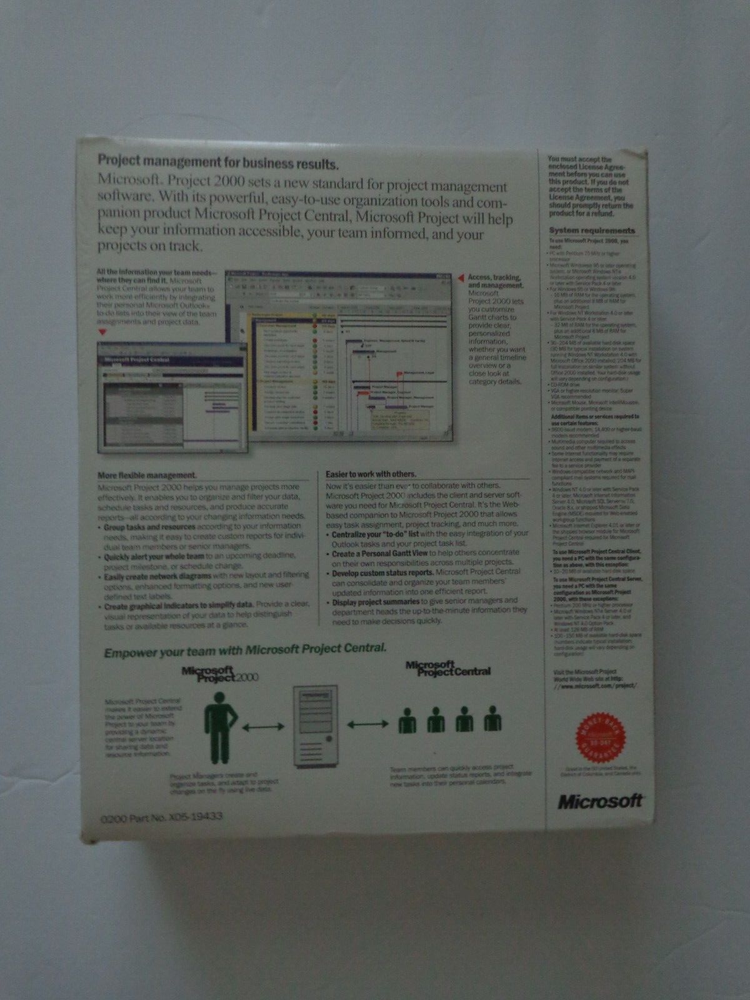 Microsoft Project 2000 w/ Project Central Client and Server - New and Sealed