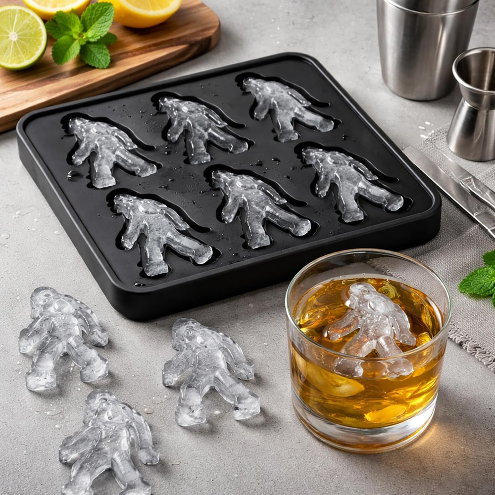 Bigfoot Shape Ice Cube Mold Funny Gift, Silicone Sasquatch Medium, Black