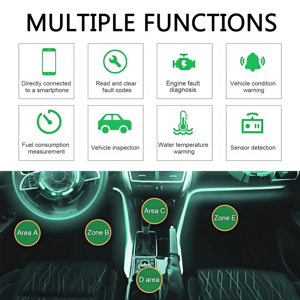 Car OBD2 Bluetooth Diagnostic Tool, Wireless Reset and Clear Fault Codes Devi...