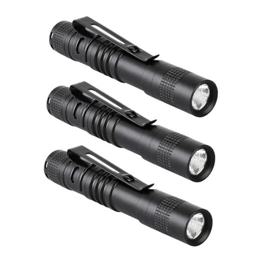 Mini Flashlight, AAA Small Pen Light with Clip, Portable 3.5" Black 3 Pack