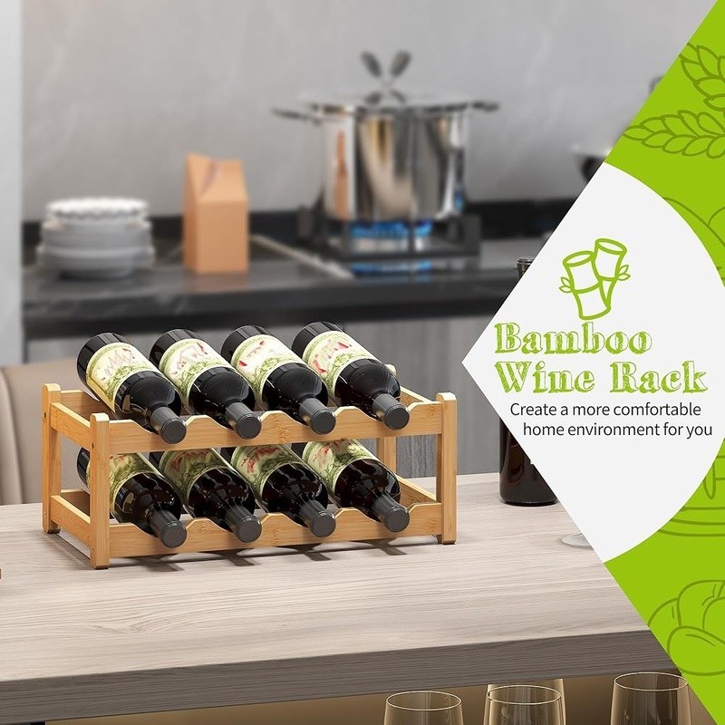 Bamboo Wine Rack Countertop Easy Assembly Space Saving Stylish Storage Display