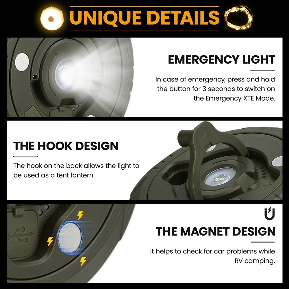 EverBrite 29.5FT Rechargeable LED Camping String Light Outdoor Tent Light 8 Mode