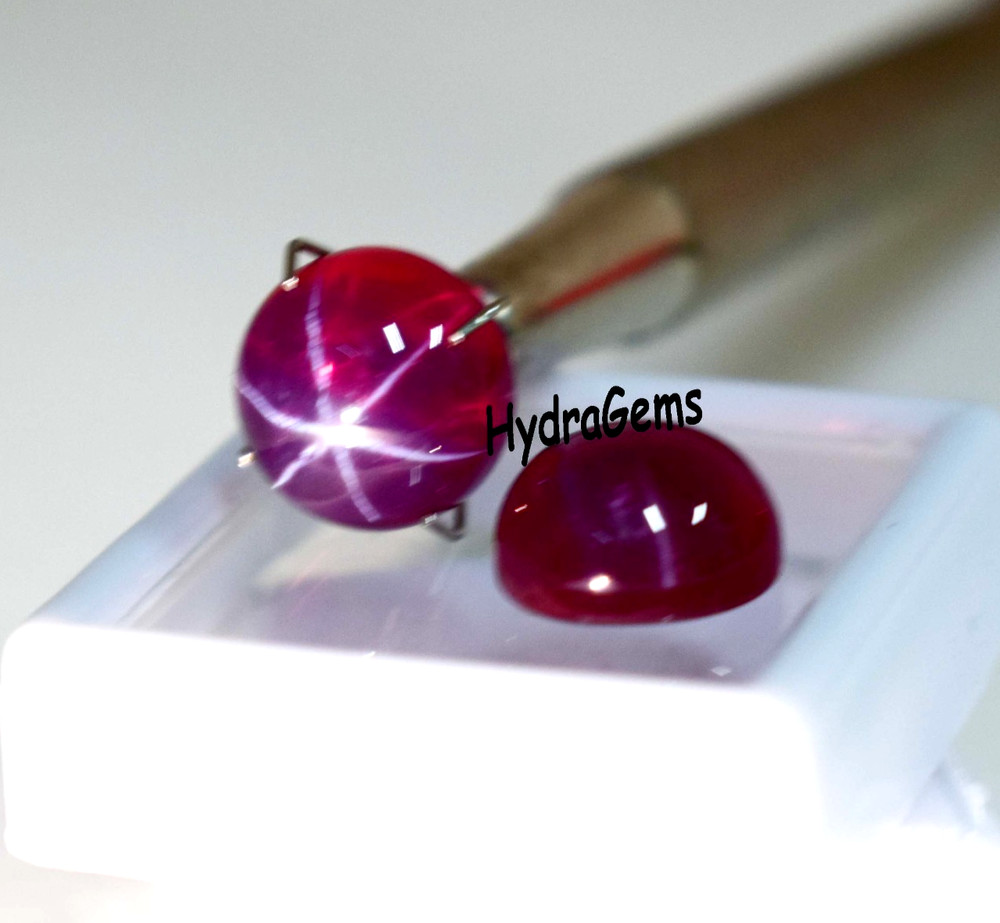 Natural Matching Pair 6 Rays Star Ruby Cabochon Lot Round Cut Red Star Ruby Gem