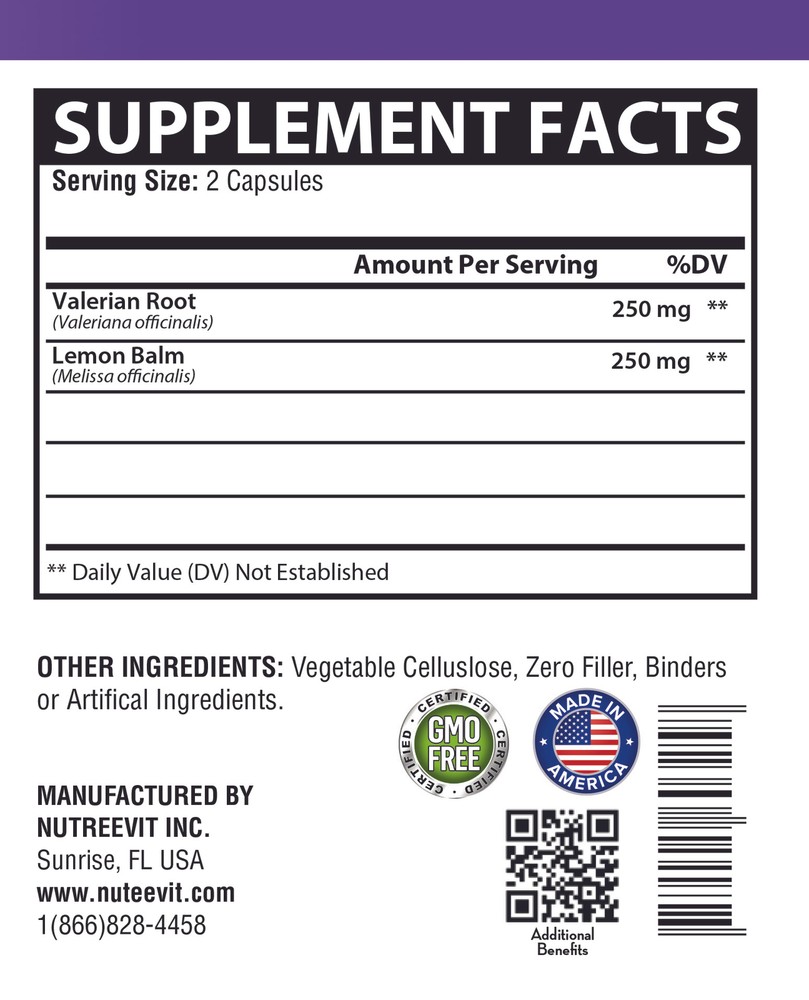 NutreeVit 100% Organic -Valerian root & Lemon Balm