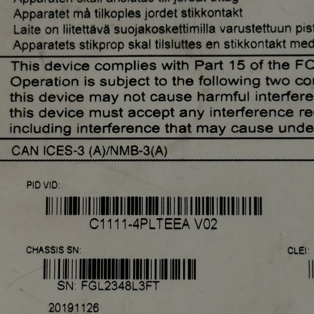 Cisco C1111-4PLTEEA V02 Wireless Integrated Services Router