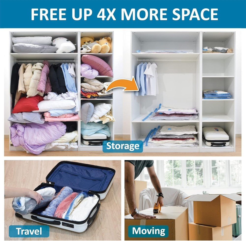 Effortless Space-Saving: 20 Pack Vacuum Storage Bags with Various Sizes & Pump