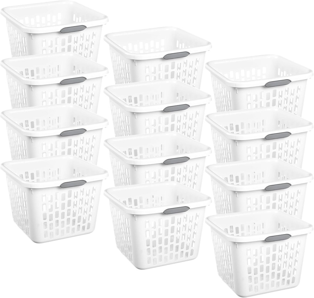Laundry Basket, Plastic Clothes Hamper, Large Square Bin with Comfort Grip Handl