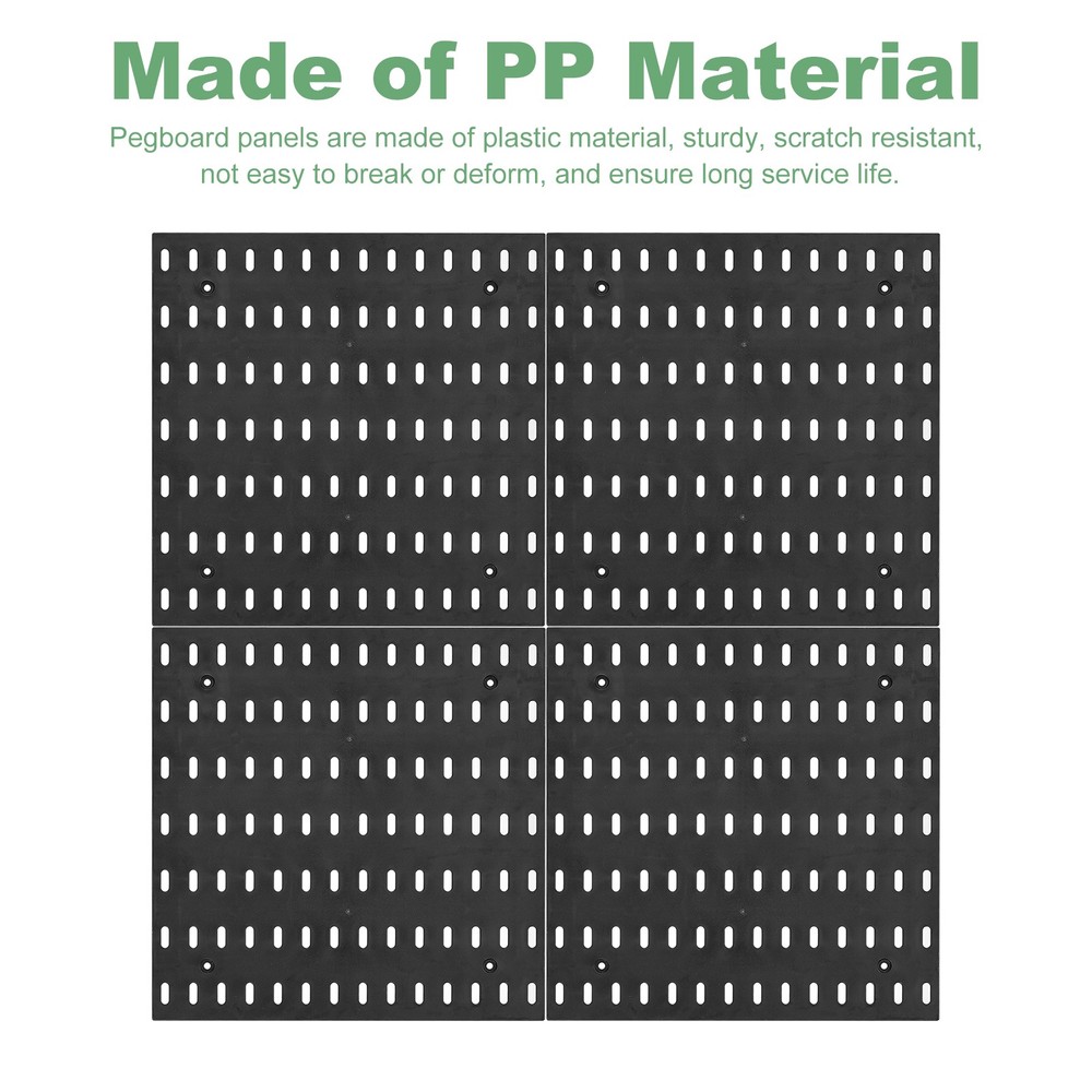 4 Pcs Plastic Pegboards, Peg Board Wall Organizer for Workbench, Black