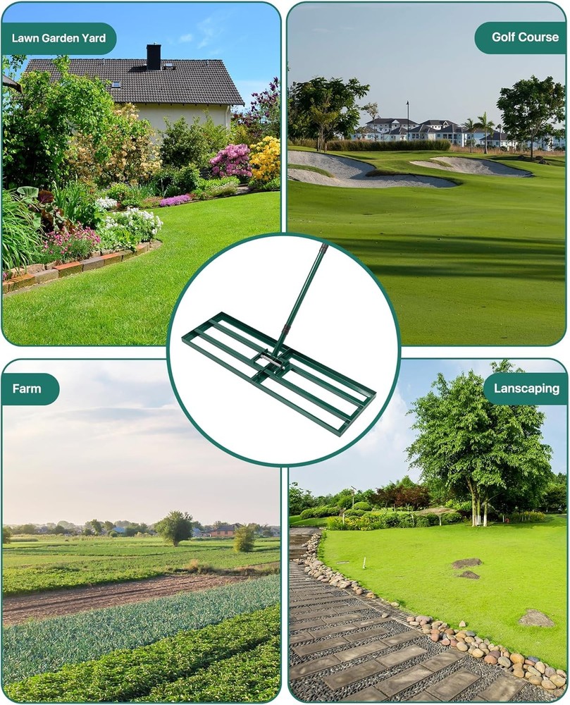 Lawn Leveling Rake 30x10'', Yard Leveling Rake for Soil with Adjustable Handle,