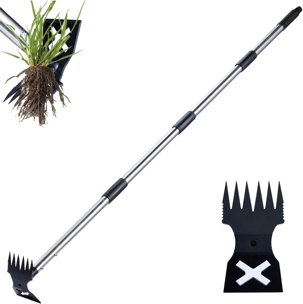 Weed Puller Tool W/ Long Handle 60" Manual Weeder Remover Tool 2 in 1 Hand Weed