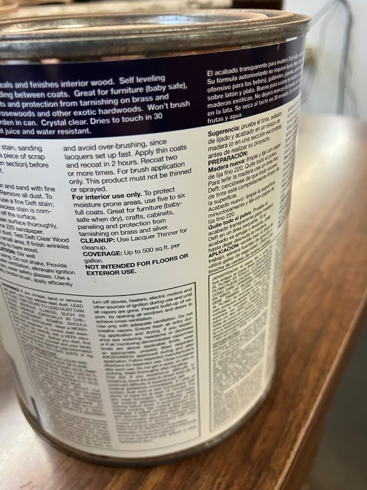 Deft Interior Clear Wood Finish Satin Brushing Lacquer, Quart