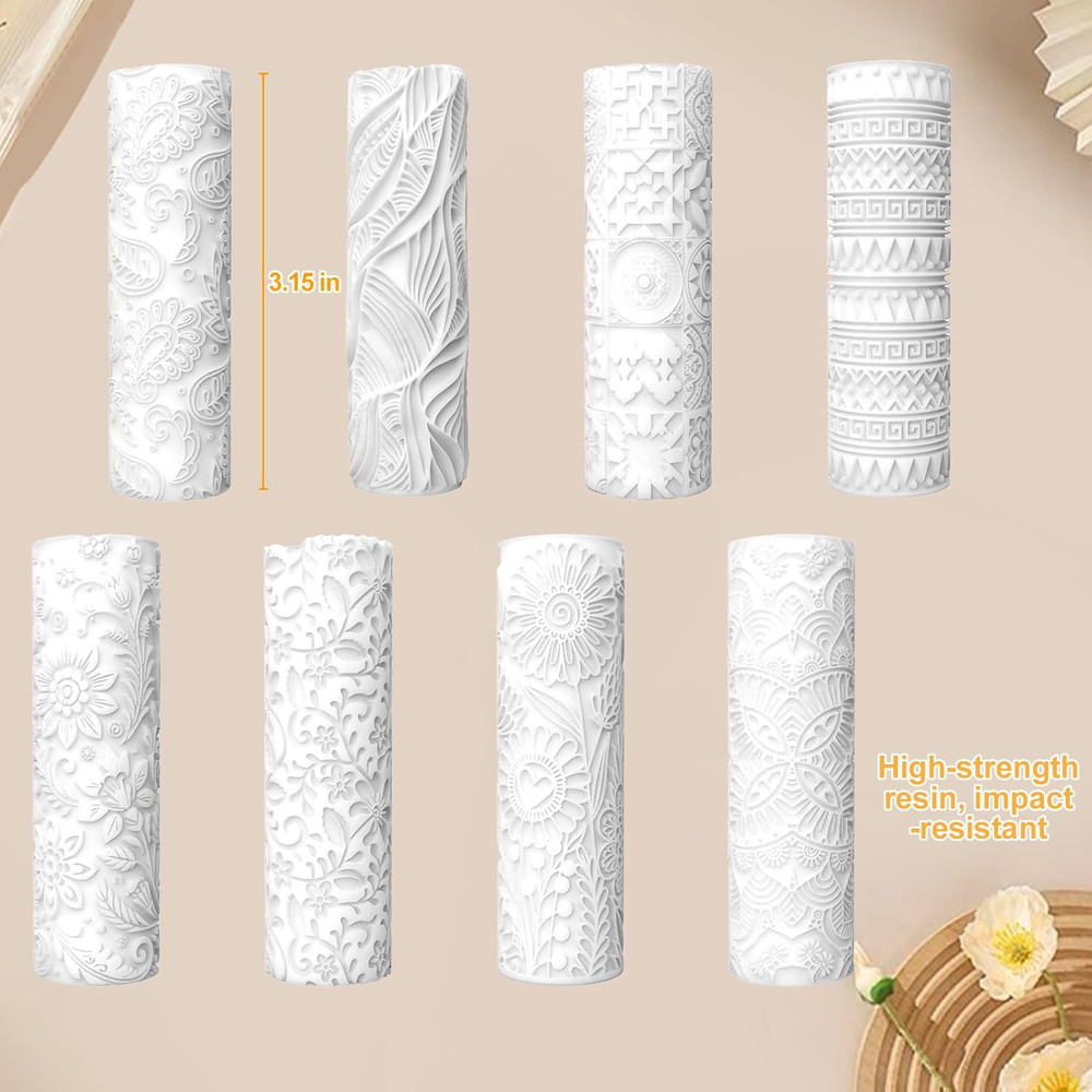 8 Pcs Polymer Clay Texture Roller, Texture Roller for Clay, Pottery Texture Roll