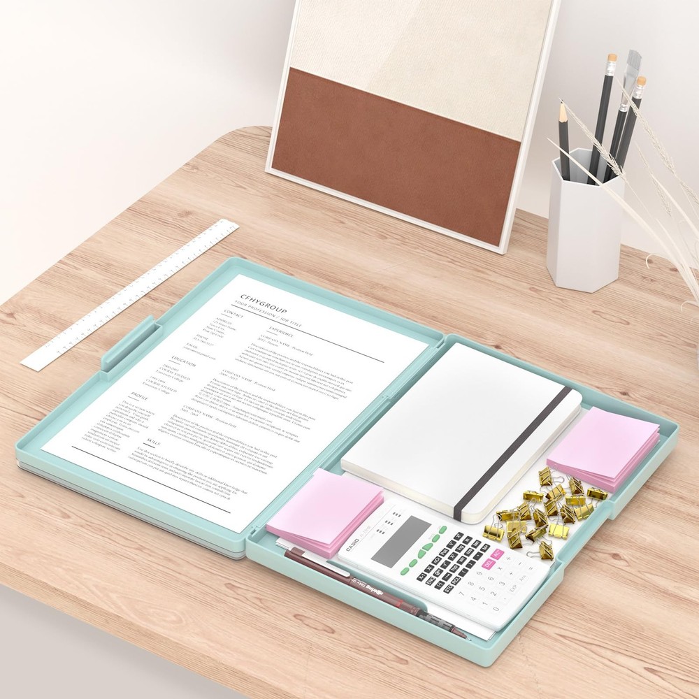 Plastic Clipboard with Storage Side Opening 2 Compartments Dark Green