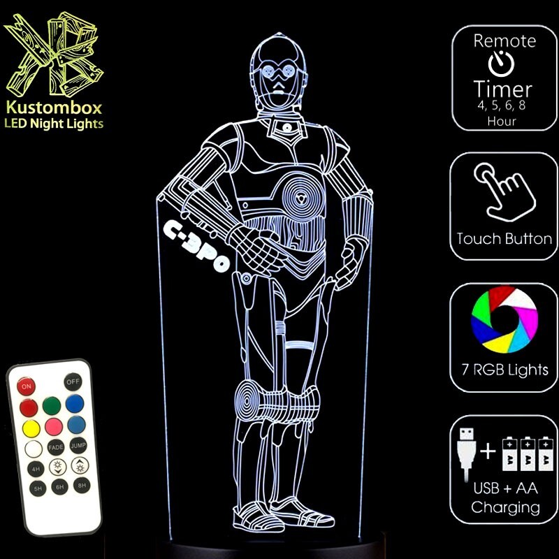 CP30 HUMANOID STAR WARS 3D LED BATTERY USB NIGHT LIGHT 7 COLOUR REMOTE CONTROL
