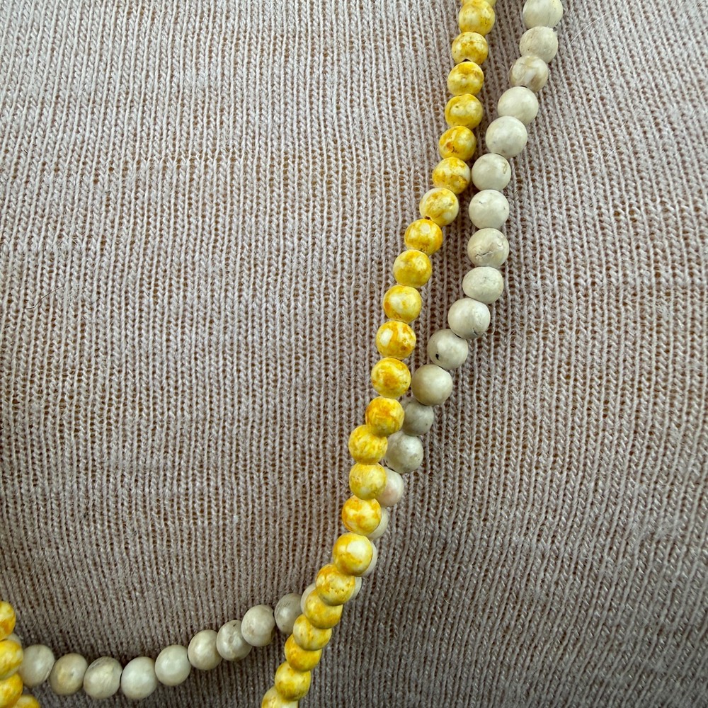 Two Strands Stone Round Beads - Beige & Yellow - Pullover - 35"