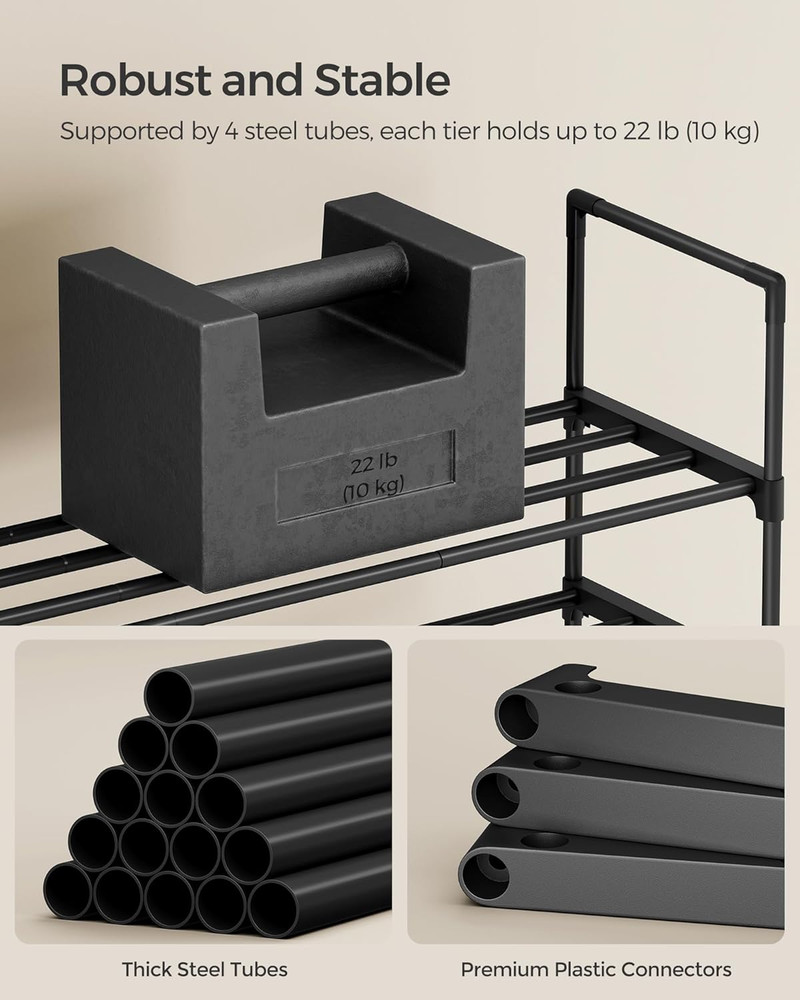 3-Tier Metal Shoe Rack, Stackable Organizer for 16-20 Pairs, Black