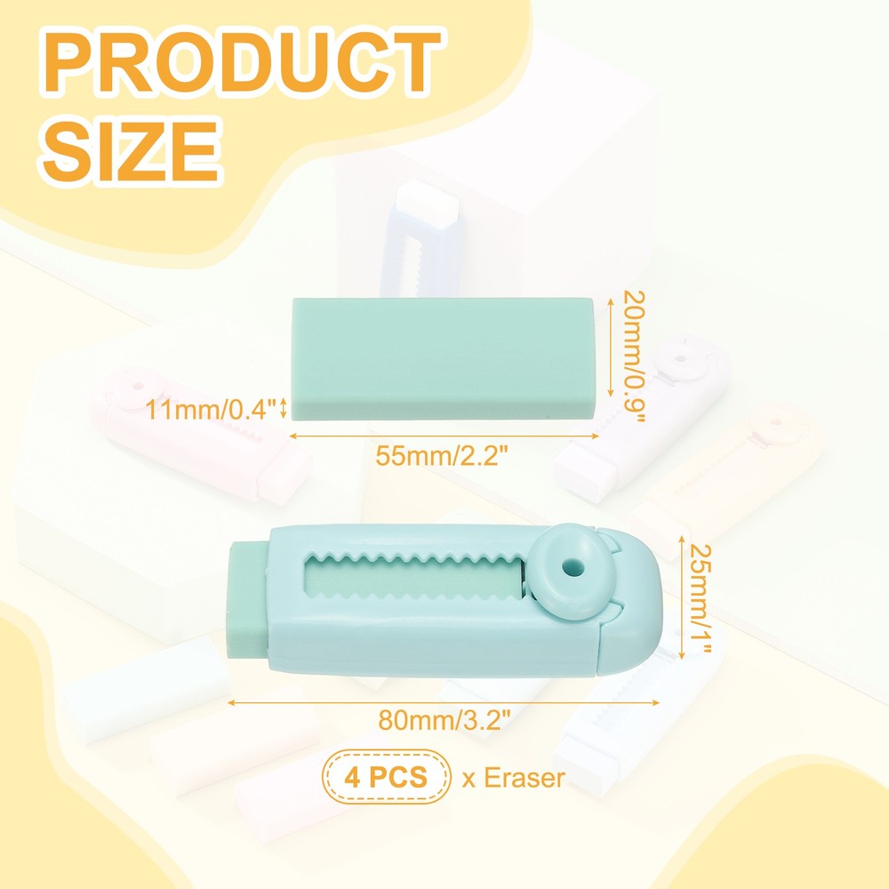 4 Pack Erasers, Pencil Erasers Large Eraser Push Pull Cute Soft, Green