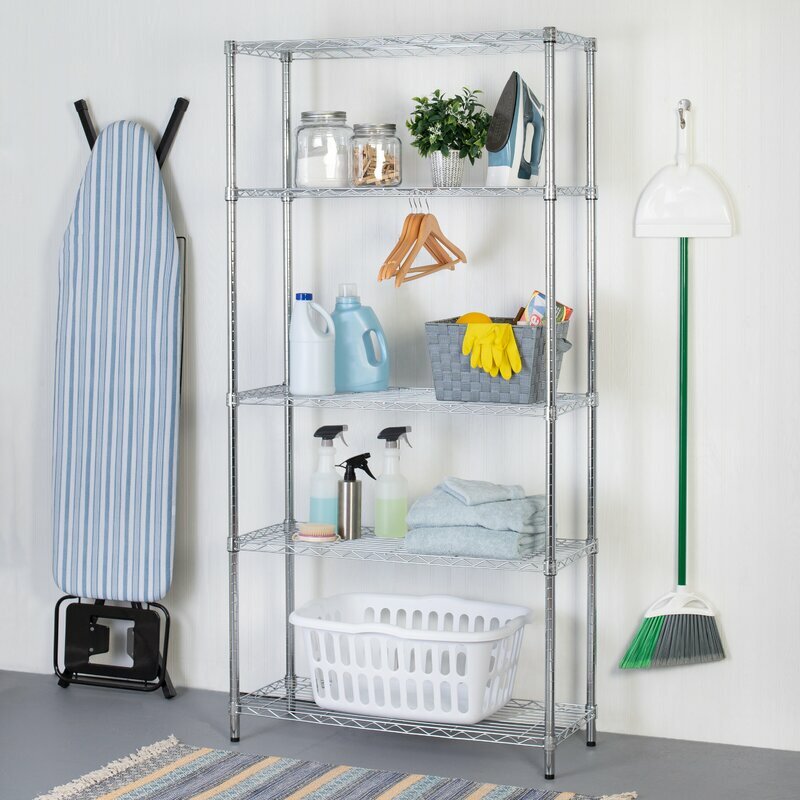 Chrome Wire Shelving 5 Shelf Tier Storage Rack Unit Organizer Kitchen Garage