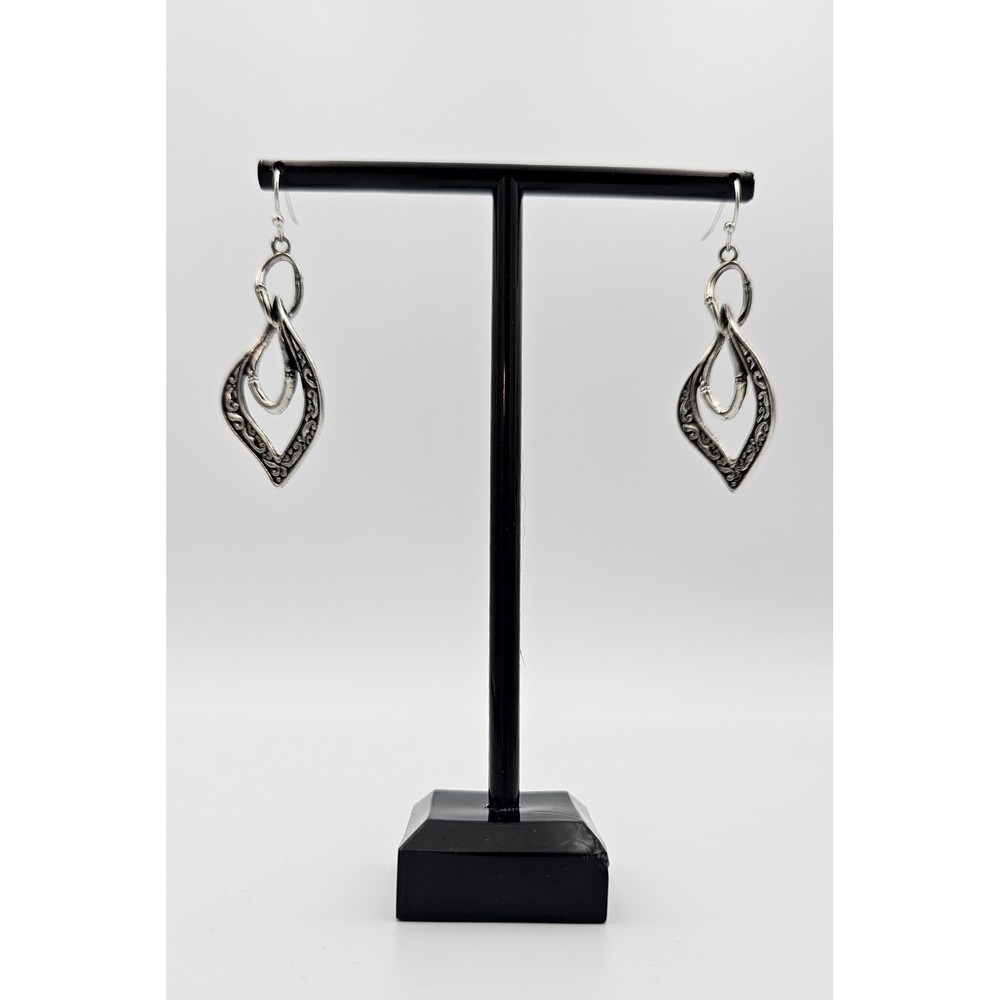 SILVER TONE FILIGREE TEARDROP DANGLE EARRINGS Boho Scroll Design