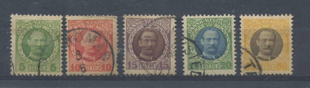 Danish West Indies 1908 various values to 50 bits used