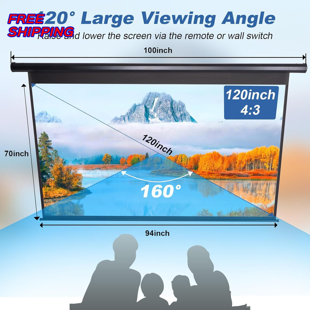 120 Inch Projector Screen Motorized 4:3HD Electric Rising Projector Screen Pull