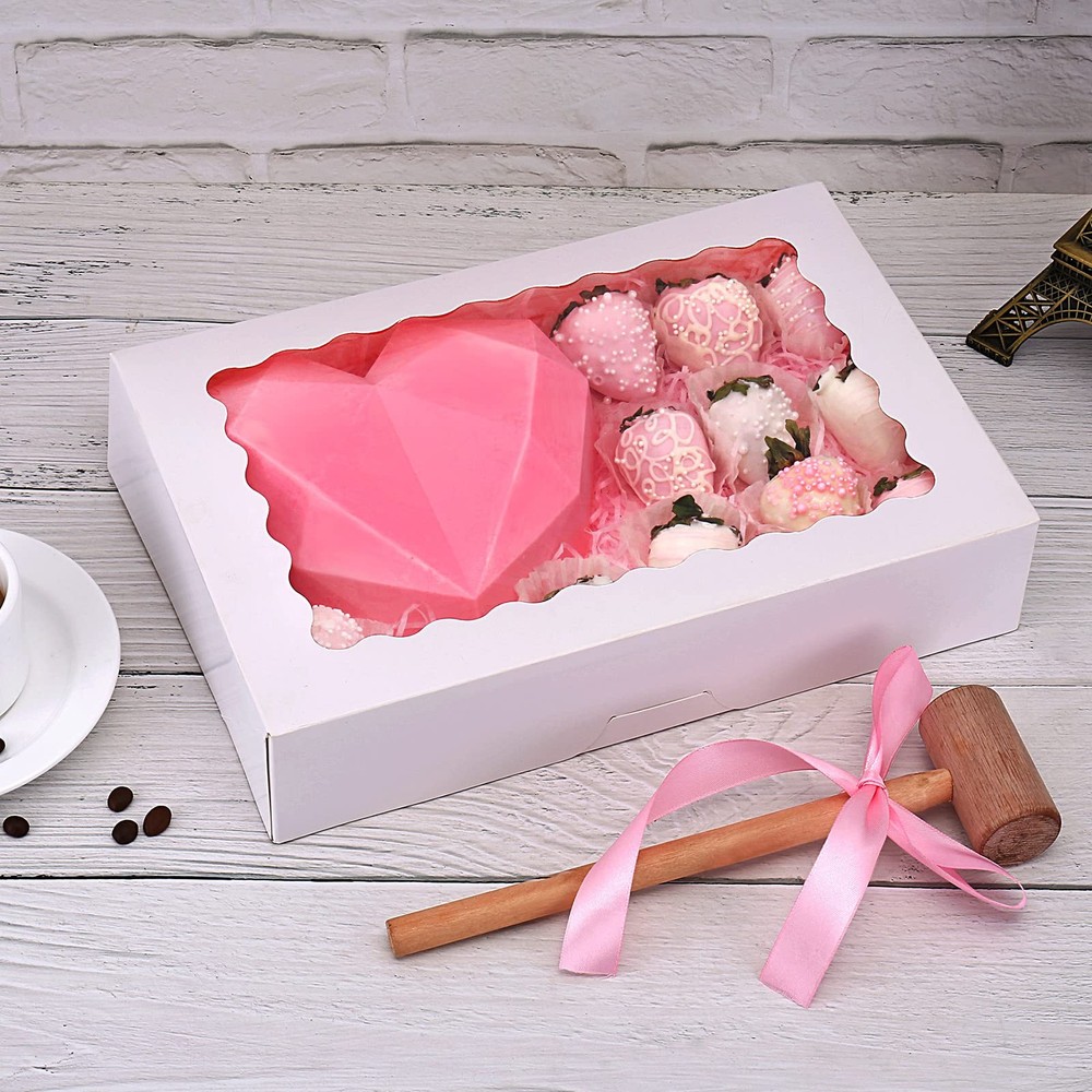 30-Pack Bakery Boxes with Window, 12" x 8" x 2.5", Cookie Boxes, Auto-Popup T...