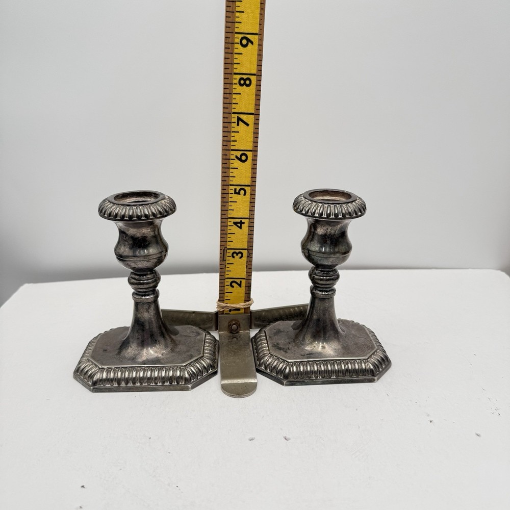 5” Sheffield Silver Co Silverplate Candlesticks Made Italy Heavy Classic EUC