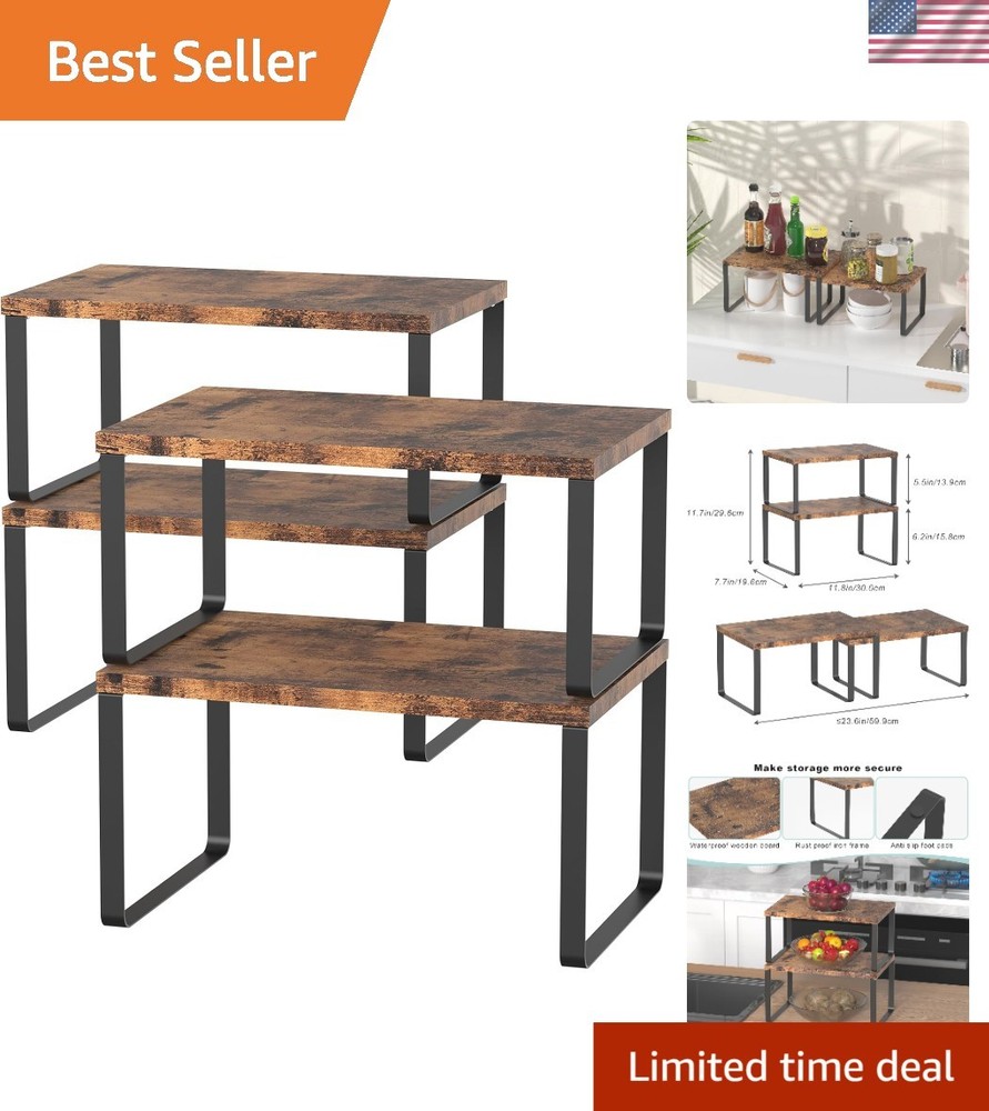 Set of 4 Stackable Counter Shelves - Expandable Kitchen Storage Solution