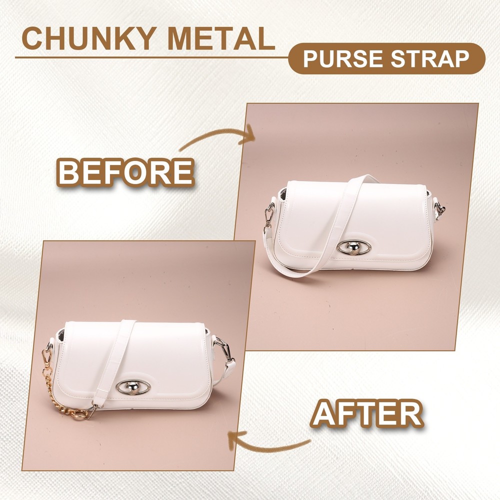 6" Chunky Metal Purse Strap with Spring Buckle, Black, 0.4" Width