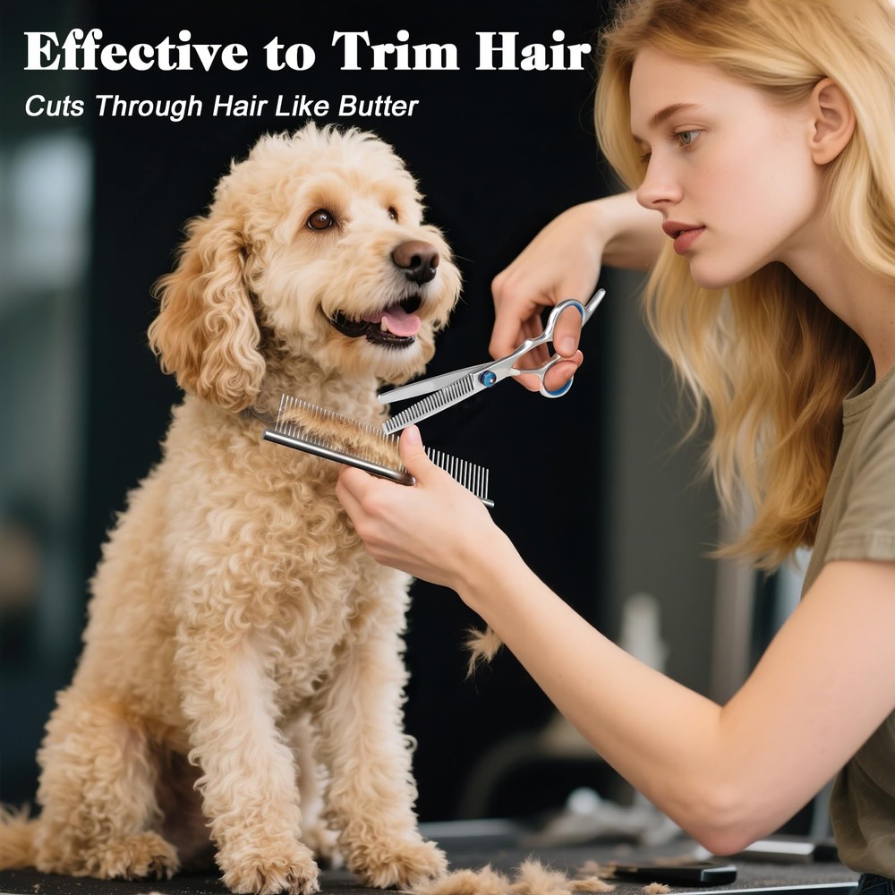Professional 4 in 1 Dog & Cat Grooming Scissors Kit with Safety Round Tips,Sharp